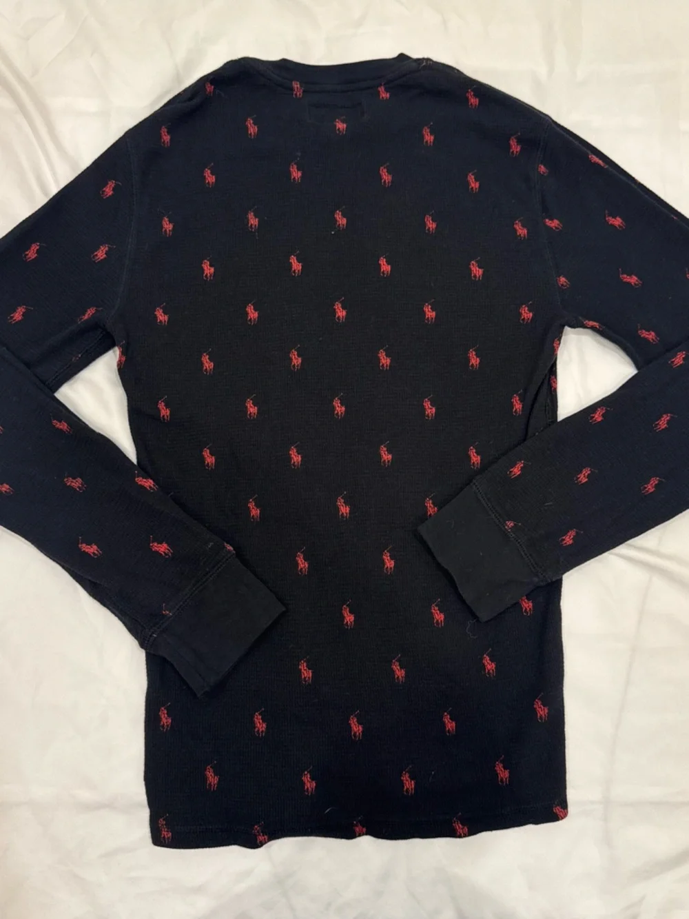 Polo Ralph Lauren All Over Pony Waffle Knit Thermal Sleep Shirt Black Red S